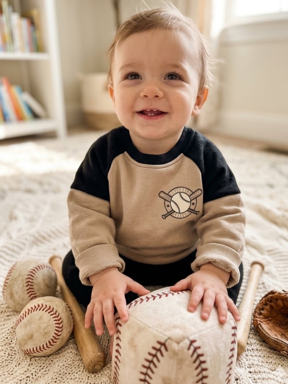 Jumping Beans boys colorblock fleece crewneck sweatshirt with baseball graphic